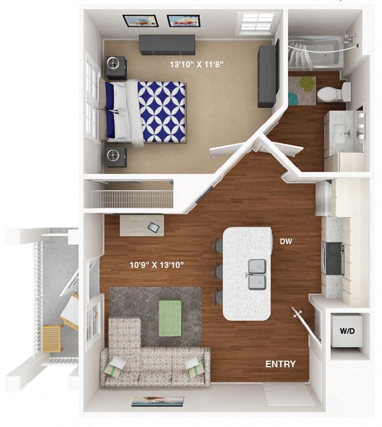Floor plan for studio, 1 bath, 587 sqft